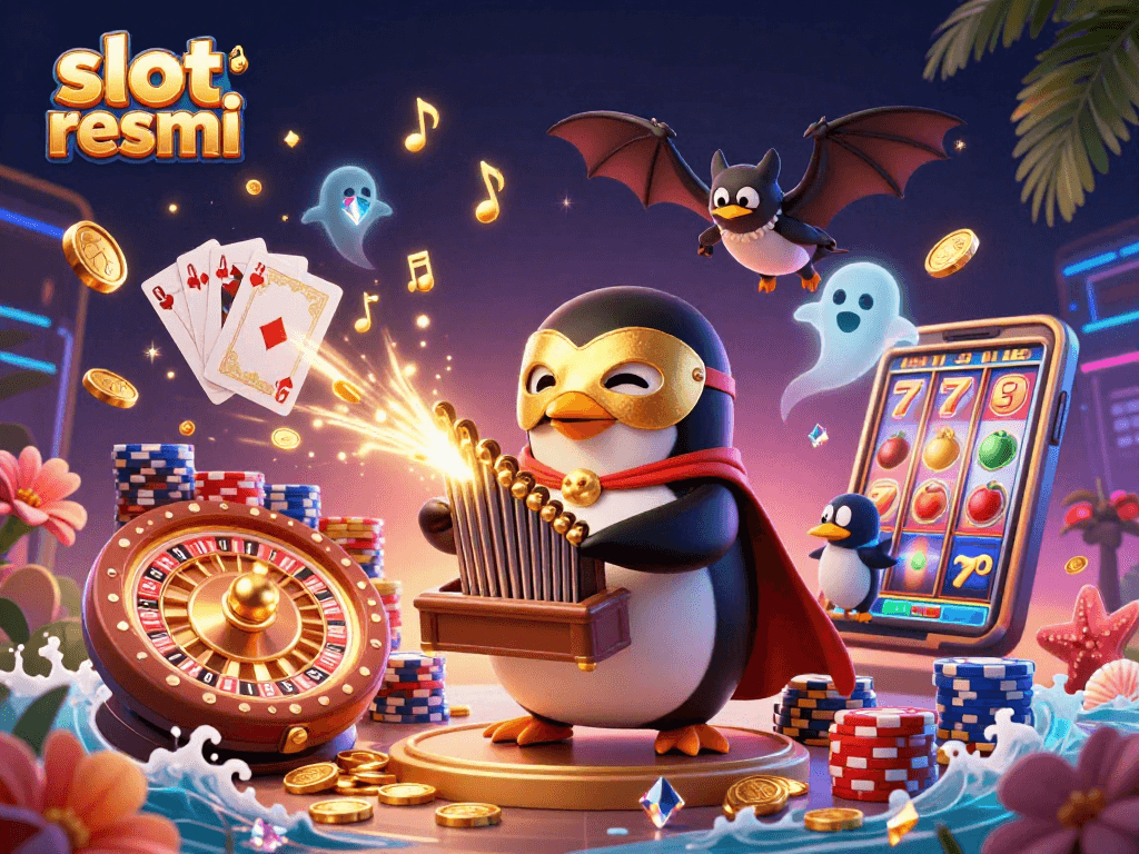 Experience the excitement of slot resmi with a 3D penguin playing an organ that showers coins