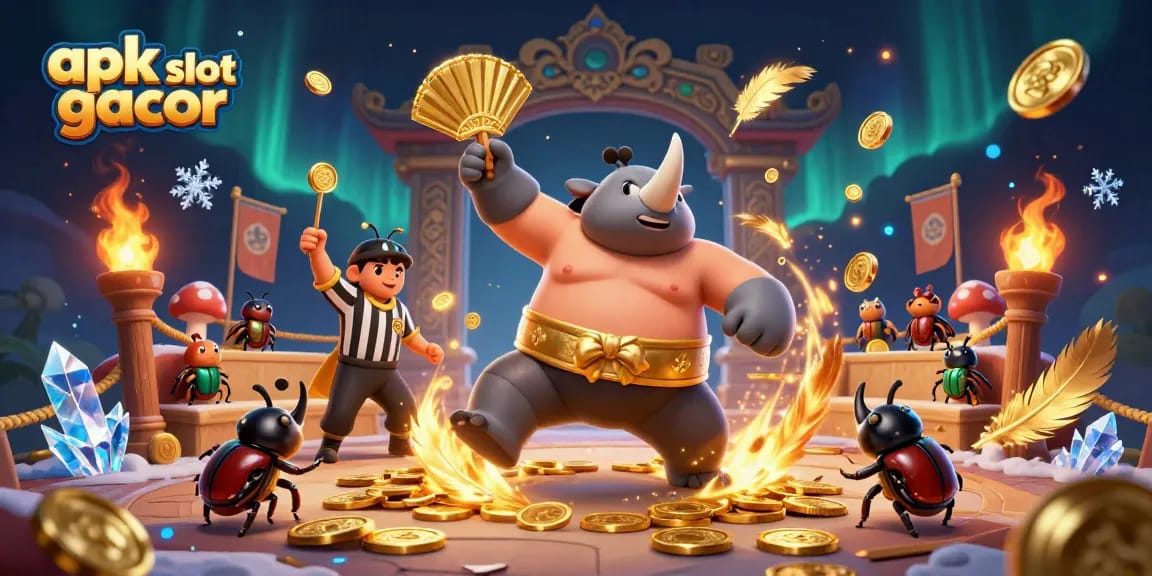 Spin and win with apk slot gacor as the dynamic characters battle in a vibrant casino atmosphere filled with excitement.