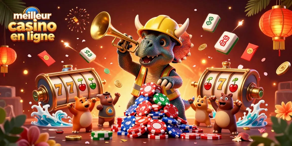 Actionner les jeux dans le meilleur casino en ligne avec un triceratops ludique et festif.