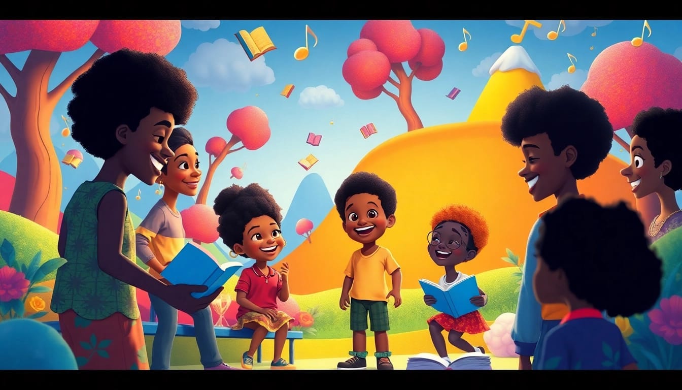 A lively depiction of African American cartoons featuring animated characters celebrating diversity and creativity.