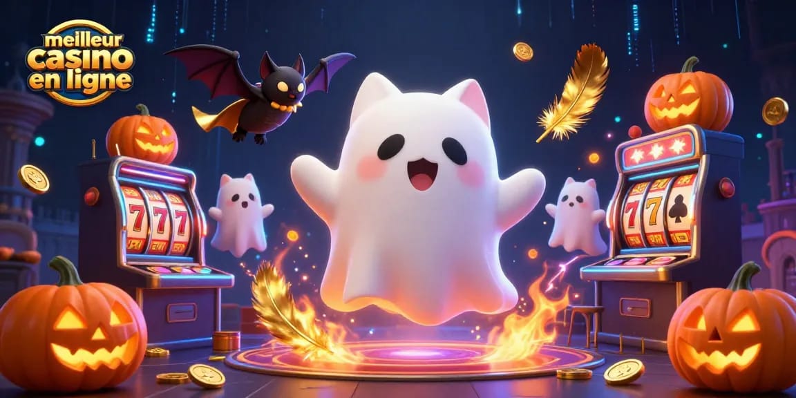 Profitez de l'expérience au meilleur casino en ligne avec un chat fantôme et un vampire à travers un manoir hanté.