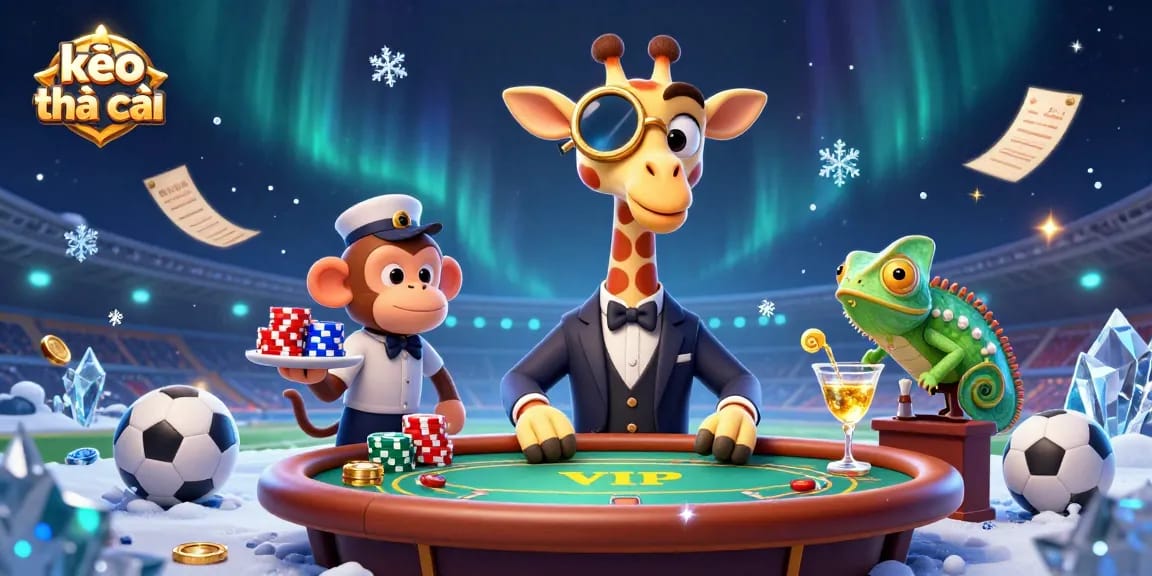 Engage with kèo nhà cái while witnessing a dynamic sports betting scene featuring a high-roller giraffe and his entourage.