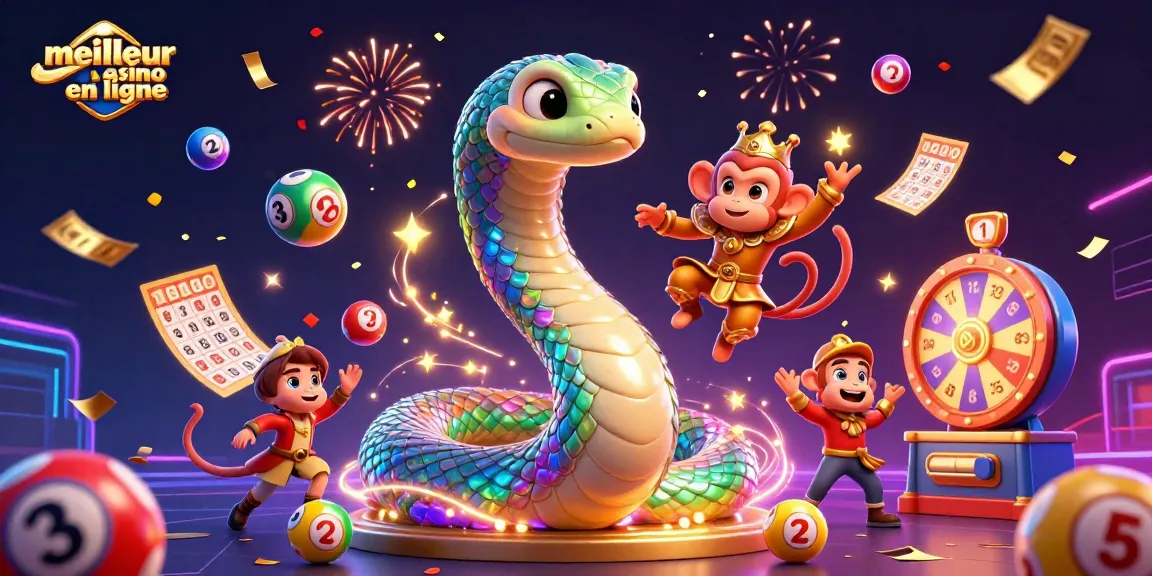 Visualisez le meilleur casino en ligne avec un serpent arc-en-ciel et un roi singe dans une scène dynamique.