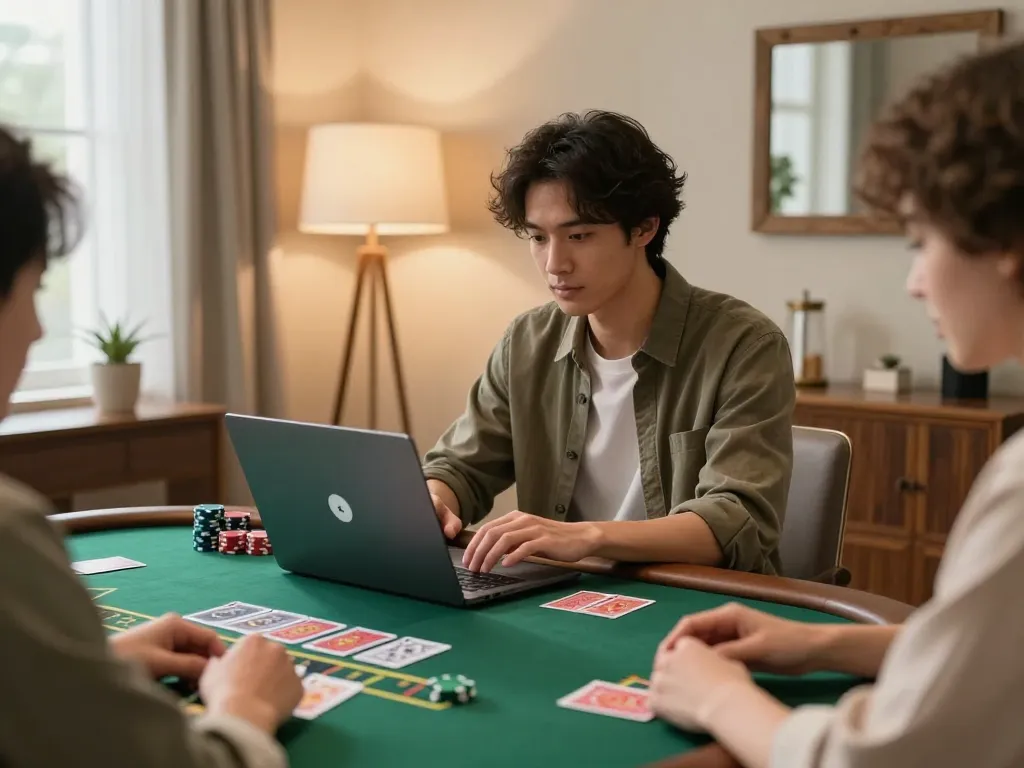 Engaged player enjoying online casinos in Canada reddit while playing blackjack at home.