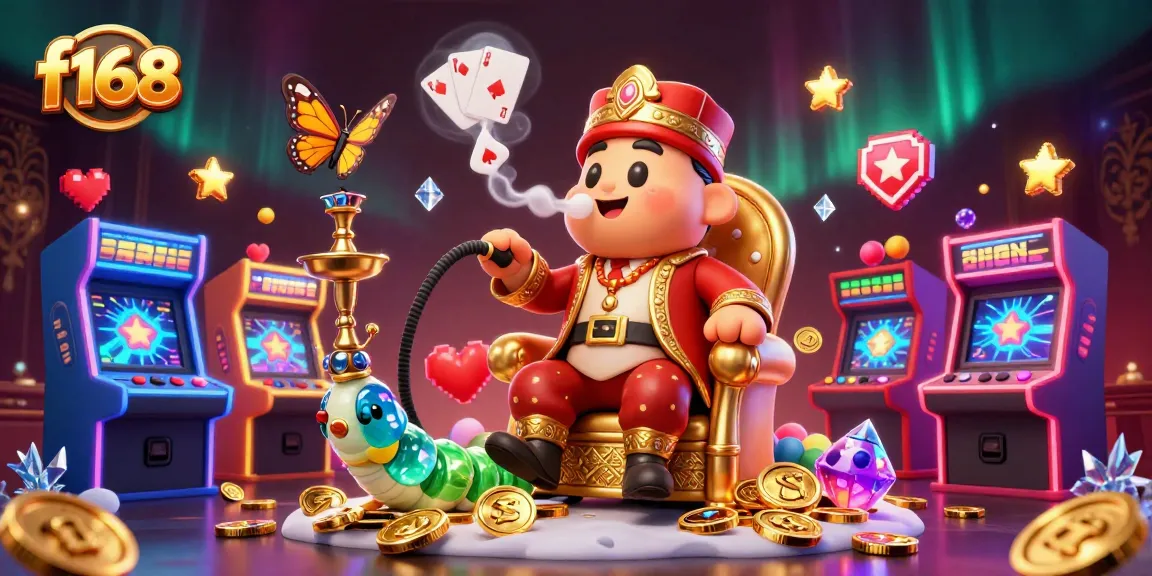 Experience the vibrant world of f168 through 3D illustrations combining casino elements and arcade nostalgia.