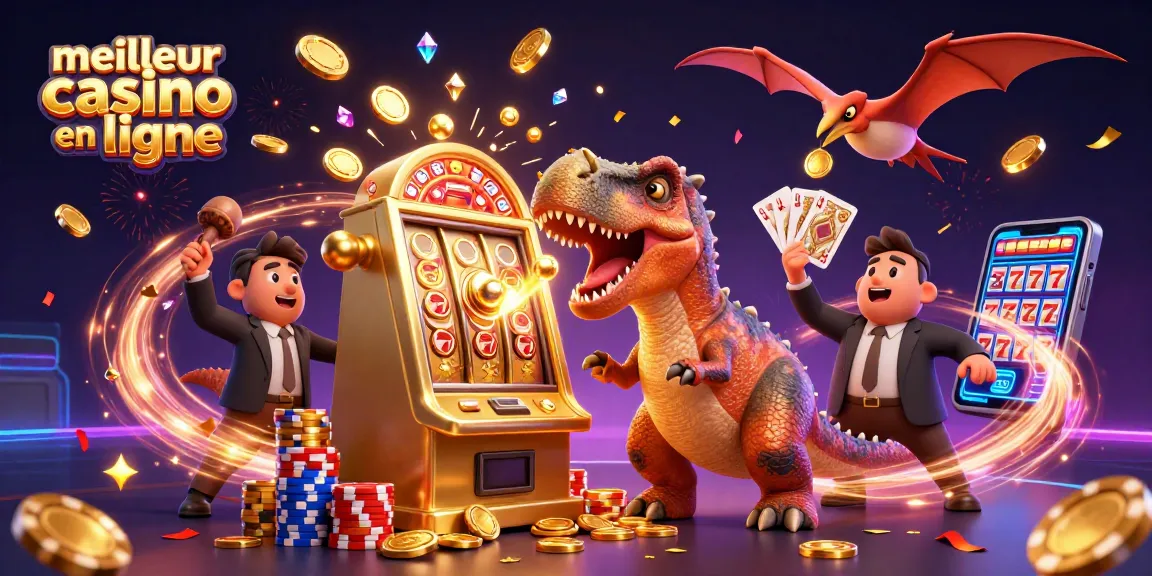 Illustration d'un meilleur casino en ligne avec un pachycéphalosaur qui frappe une machine à sous dorée.