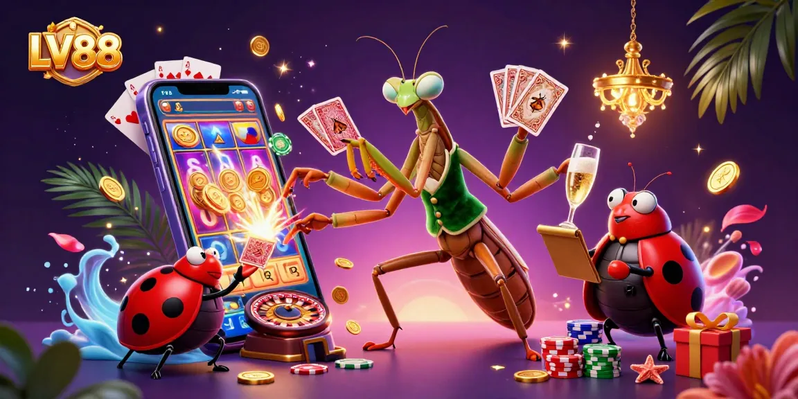 Experience thrilling gameplay at LV88, featuring a dynamic 3D scene with vibrant casino elements.