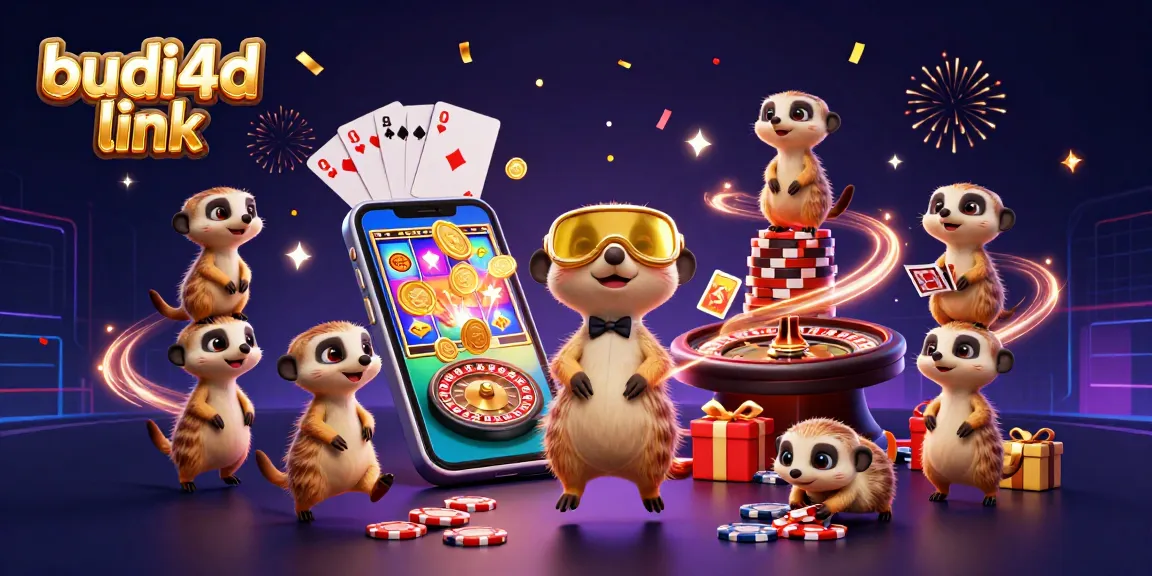 Experience the excitement of budi4d link as meerkats handle vibrant casino operations, featuring games and celebration.