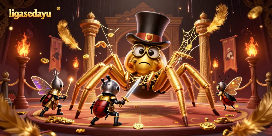 Experience the excitement of ligasedayu as the golden tarantula weaves a web of rewards in this vibrant casino scene.