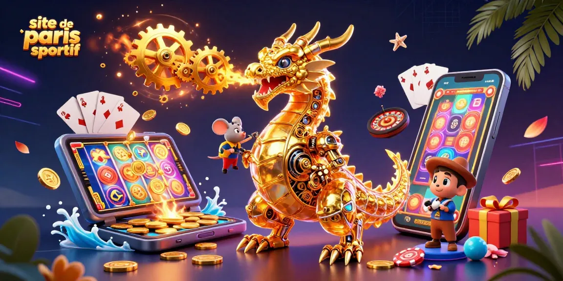 Profitez du site de paris sportif avec cette illustration dynamique de jeux et récompenses.