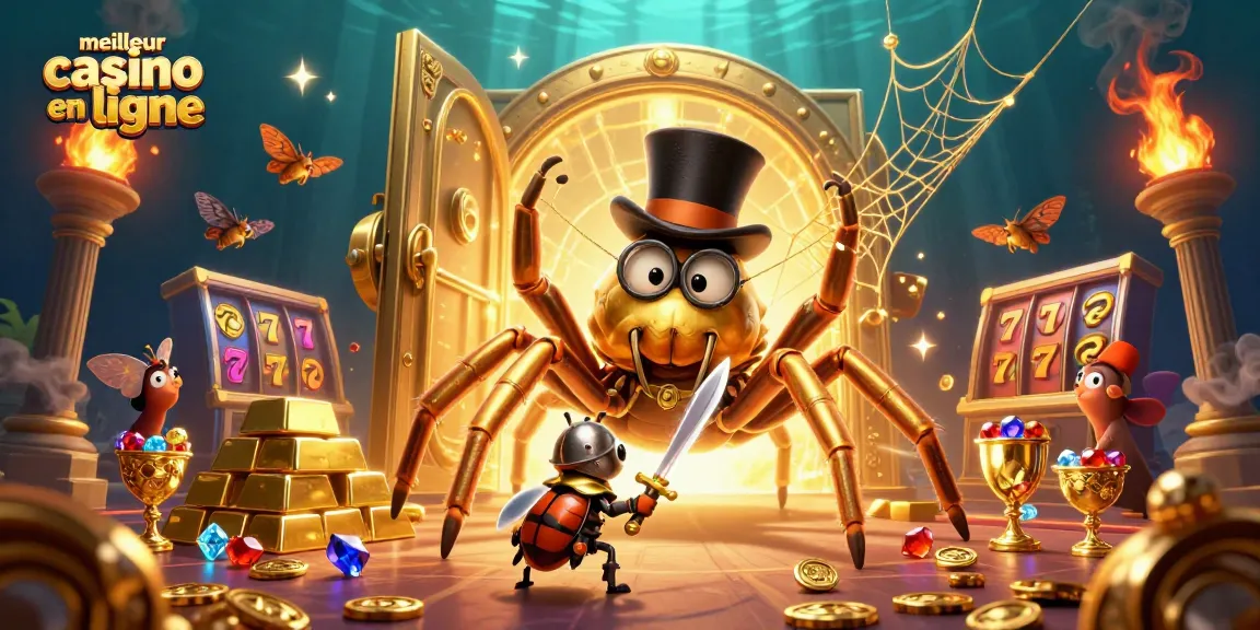 Jouer et gagner au meilleur casino en ligne avec une tarentule dorée et un chevalier insecte.