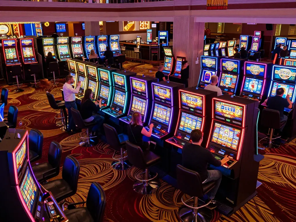 Engaging moment capturing a lively slot bet 200 scene with players celebrating jackpots in a casino.
