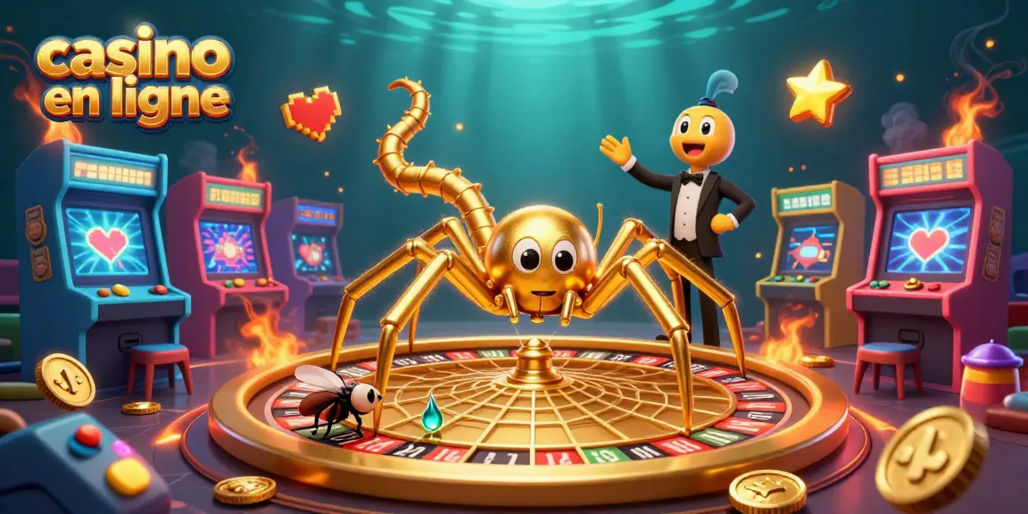 Expérience immersive au casino en ligne avec une araignée dorée et un croupier centipède au sein d'un décor luxuriant.