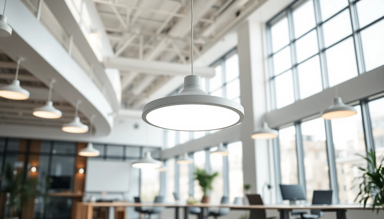 Showcase innovative lighting solutions enhancing a modern office environment.
