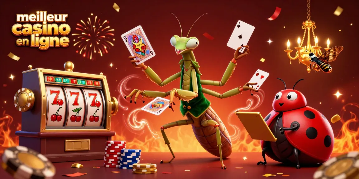 Illustration dynamique du meilleur casino en ligne, mettant en avant un porte-cartes et un croupier, avec des rouleaux de machines à sous.