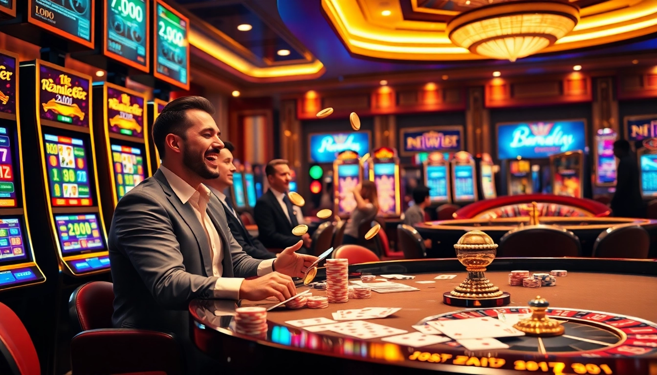 PEN4D login on bright slot machines in an exciting casino environment with players enjoying their wins.