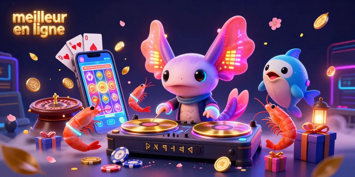 Vivez l'expérience du meilleur casino en ligne avec un DJ axolotl et des crevettes dansant.