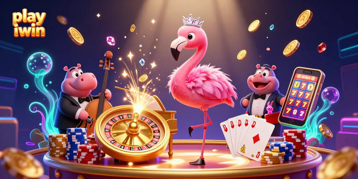 Experience the thrill to play iwin with vibrant casino graphics and characters in a dynamic scene.