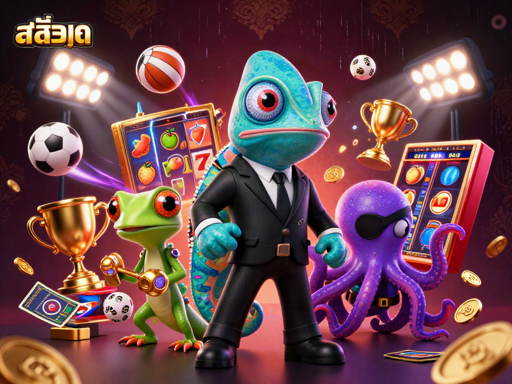 Engage in thrilling slots action with สล็อตวอเลท's vibrant casino scene featuring exciting characters.