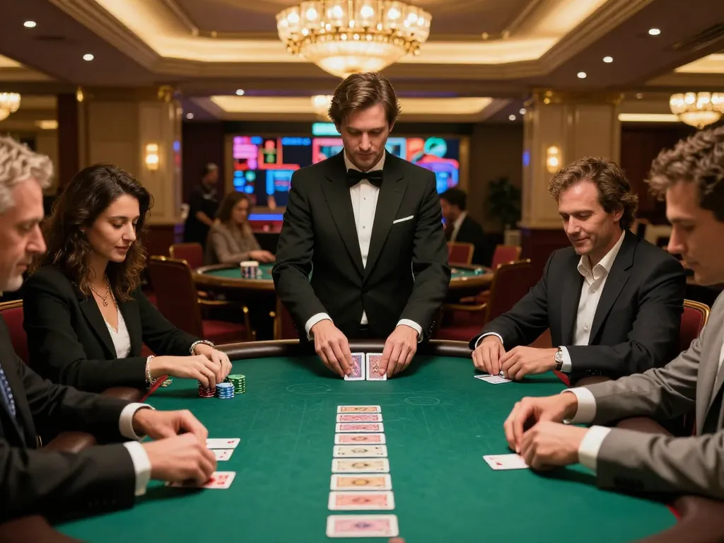 AE888 poker game highlights strategies among engaged players in a luxurious casino setting
