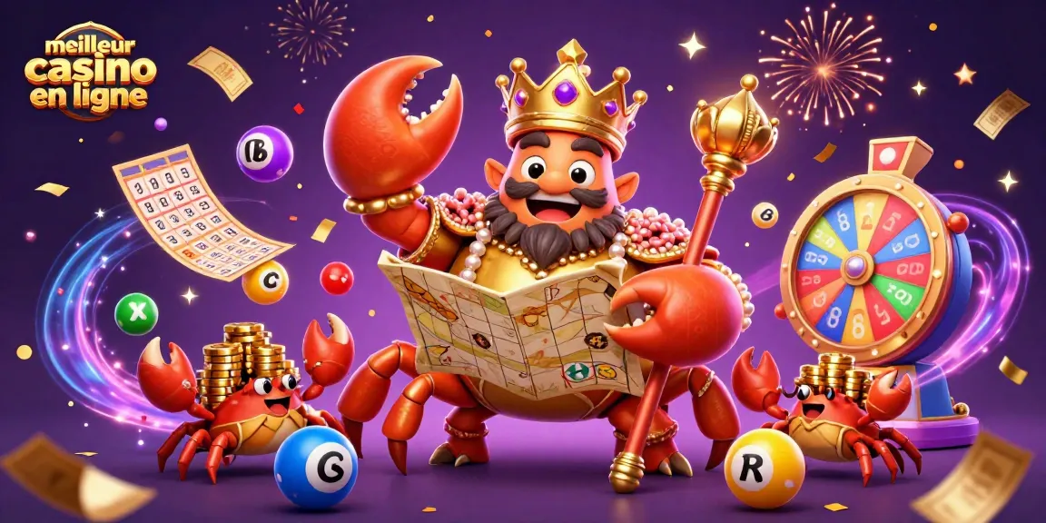 Vivez l'expérience du meilleur casino en ligne avec une illustration 3D captivante de personnages et éléments festifs.