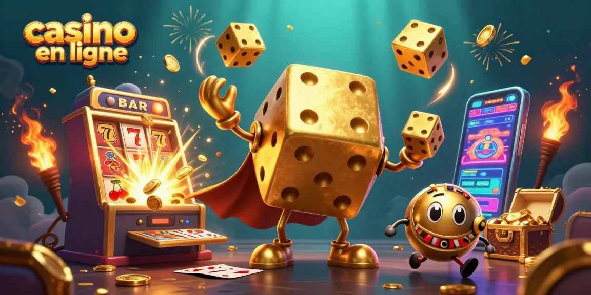 Plongez dans l'univers du casino en ligne avec un golem de dés dorés jonglant, révélant un jackpot explosif.