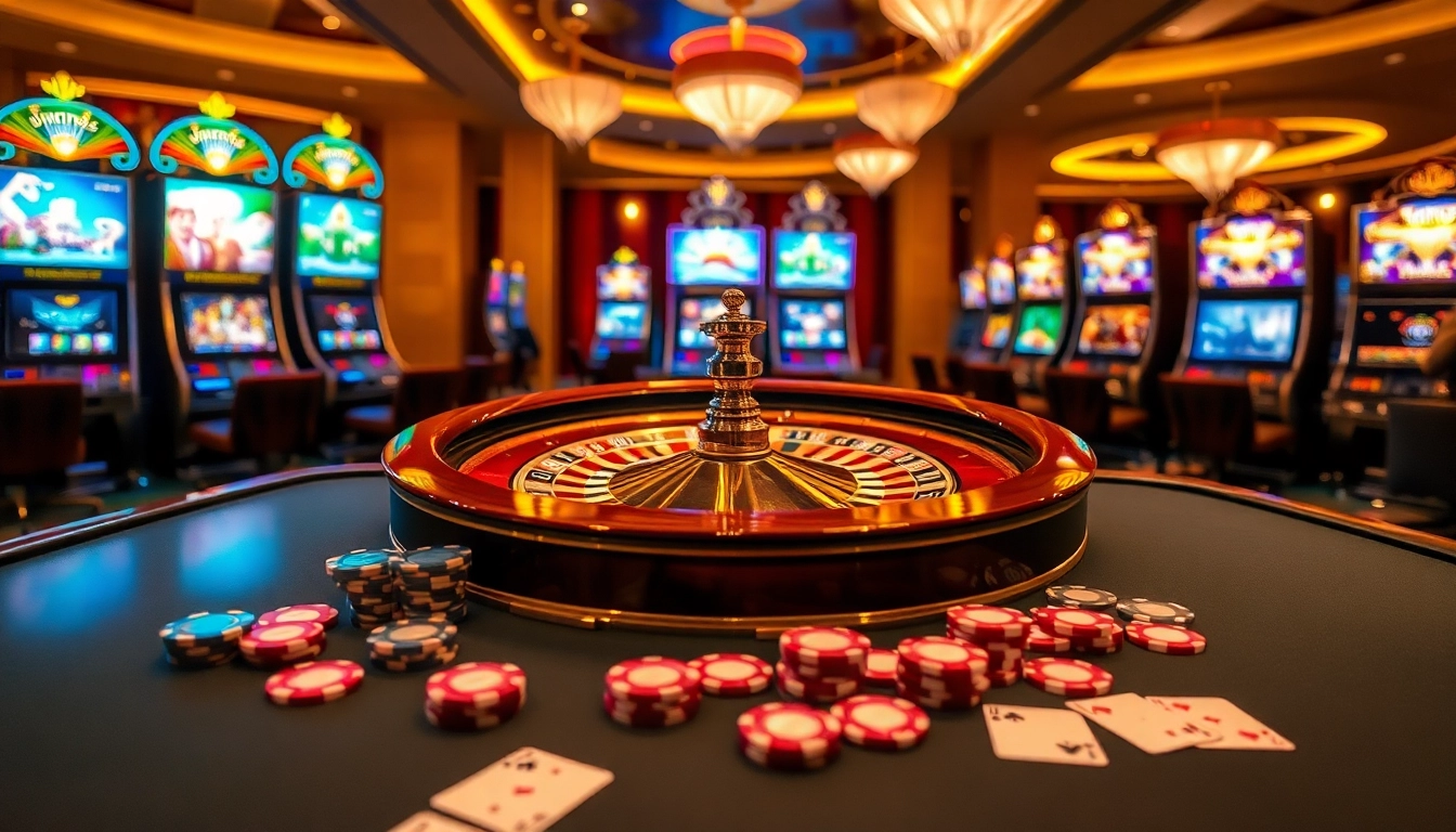 Experience thrilling gameplay at Jogoluck with vibrant casino tables displaying poker chips.
