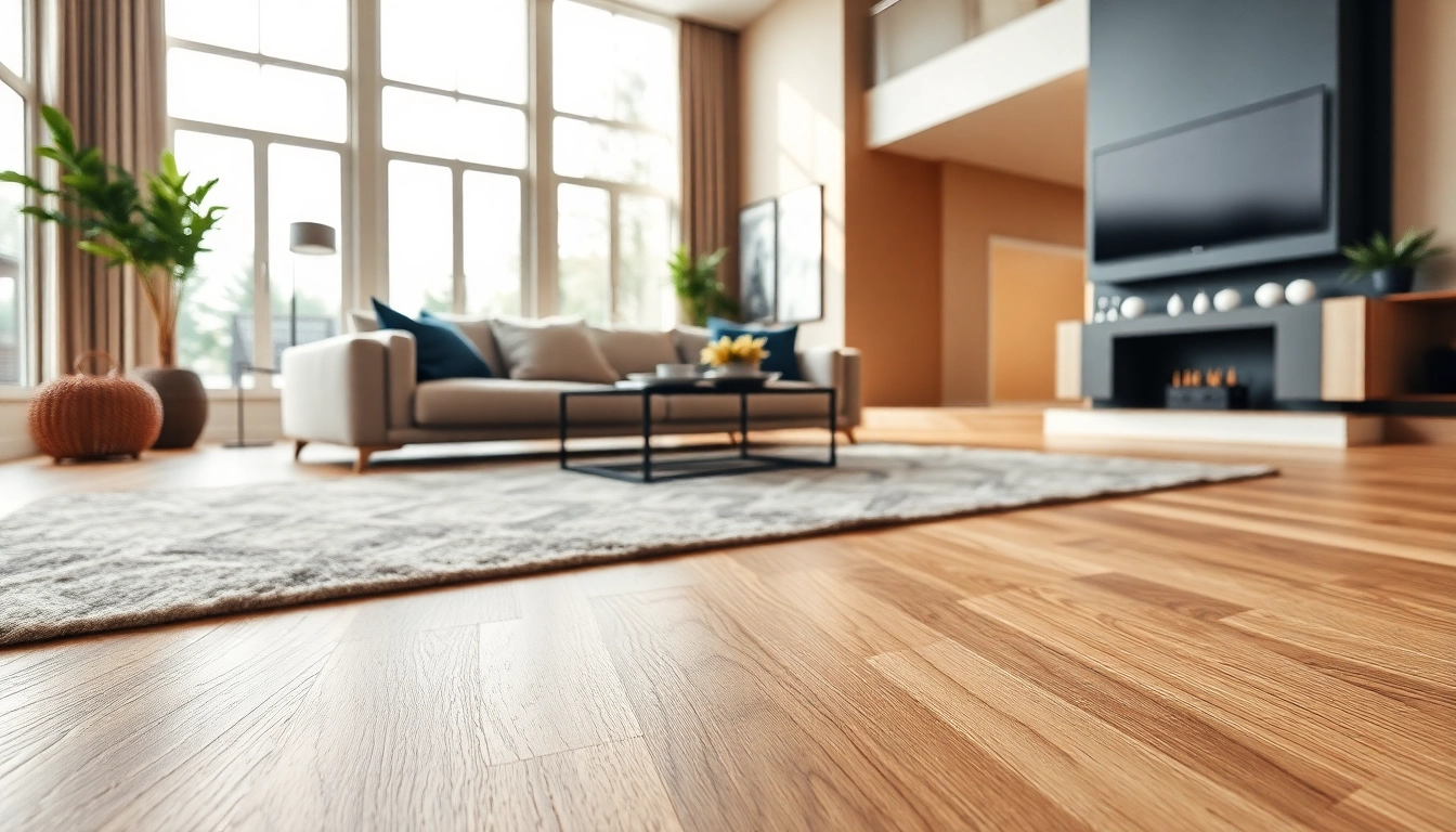 View of luxury vinyl flooring under a stylish rug in a contemporary living room setting.