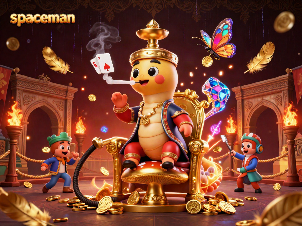 Engage with Spaceman as a vibrant caterpillar character leads a mystical casino adventure filled with golden coins.