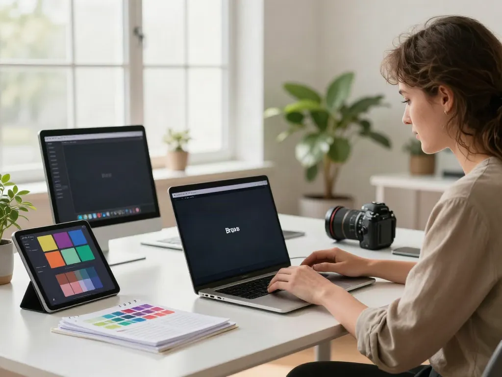 Brave browser user experience in a modern workspace with design tools