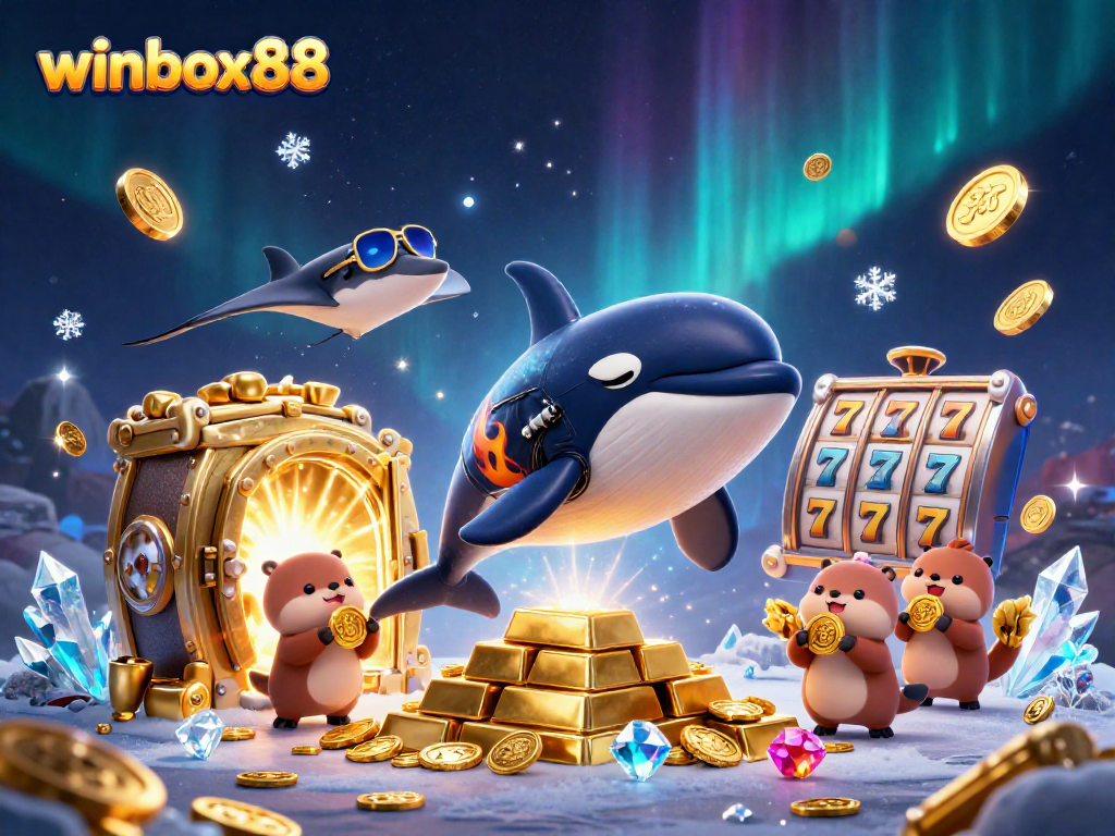 Winbox88 features exciting slot games in a vibrant underwater scene with animated characters and treasures.