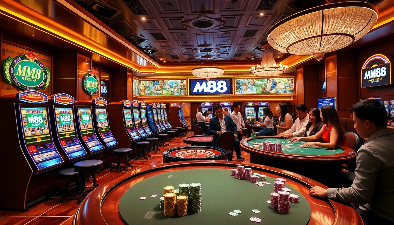 Experience high-stakes gaming at https://mm88.today/ with vibrant slot machines and elegant casino tables.