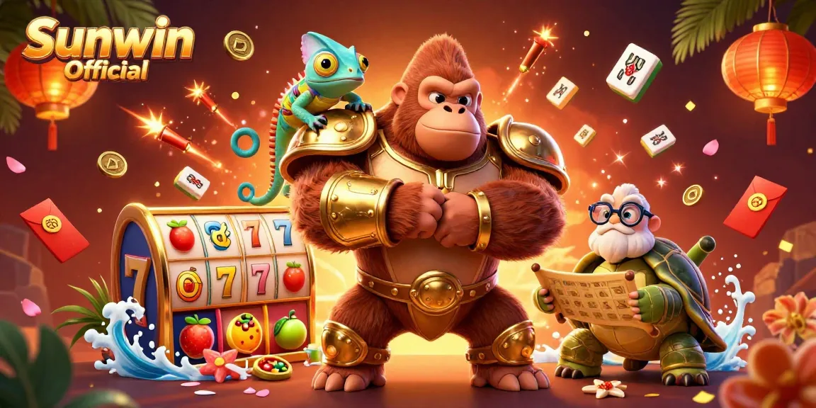 Spin and win with Sunwin Official's lively slot game scene featuring vibrant characters.