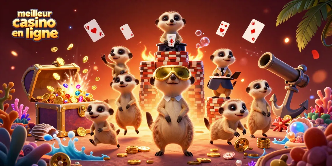 Illustration d'une opération de casino animée par des suricates, mettant en avant le meilleur casino en ligne.