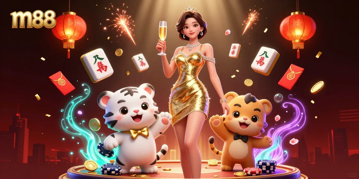 Experience winning vibes with m88 in a glamorous casino scene featuring lucky charm elements.