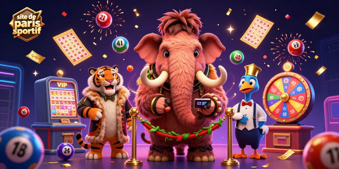 Animation colorée et festive sur un site de paris sportif avec un mammouth et un tigre.