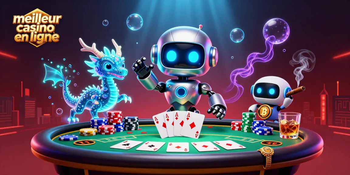 Jouez sur le meilleur casino en ligne avec un robot cyberpunk et un dragon holographique au poker.