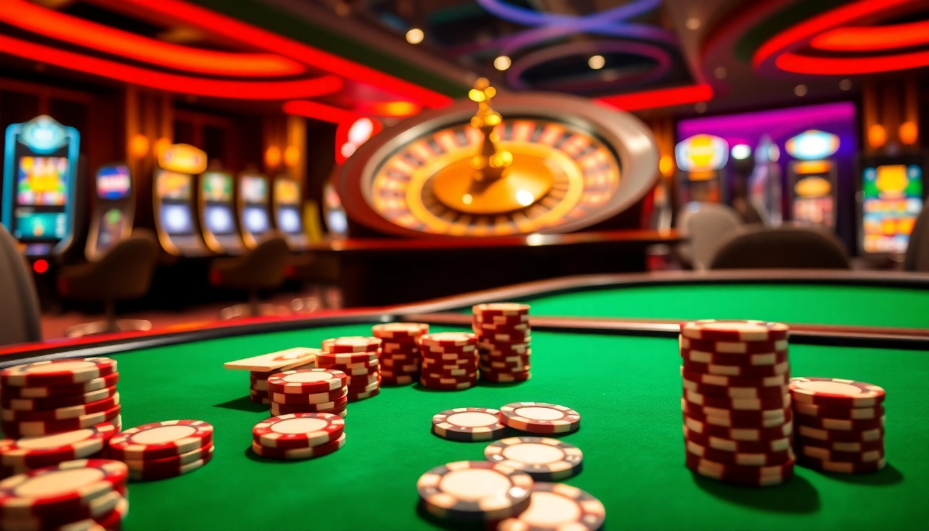 Experience the thrill of gaming at http://gg88.gold/ with an elegant casino environment showcasing poker and roulette excitement.