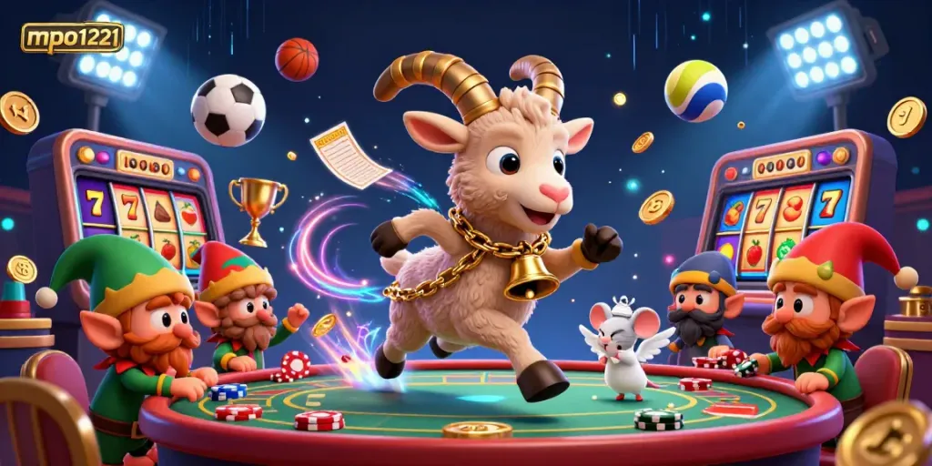 Experience thrilling games at mpo1221 with Krampus and festive characters amidst exhilarating casino action.