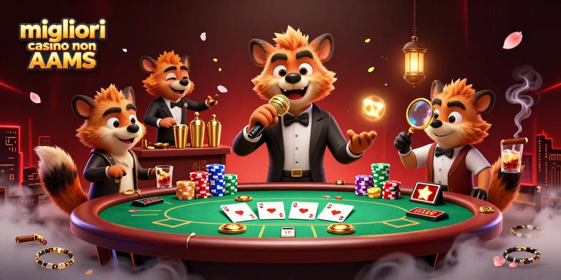 Immagine vivace di un club casinò comico, iene che presentano i migliori casino non AAMS con gioco ai tavoli