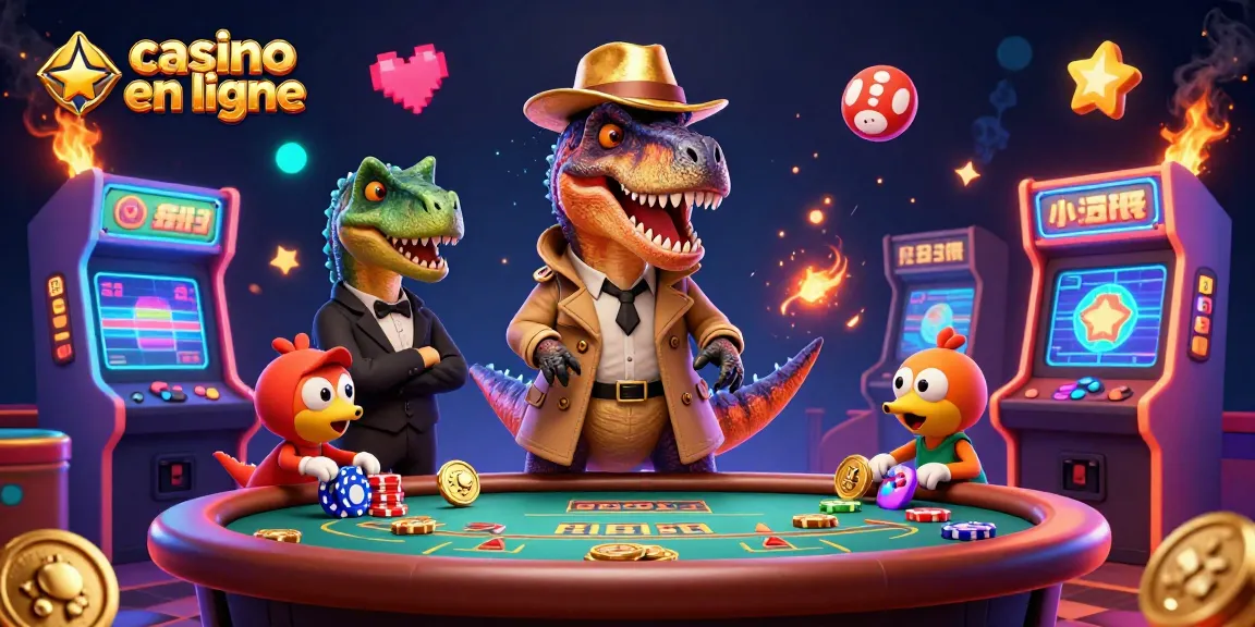 Le velociraptor joue au blackjack dans un casino en ligne avec un stegosaurus pit boss et un compy pickpocket.