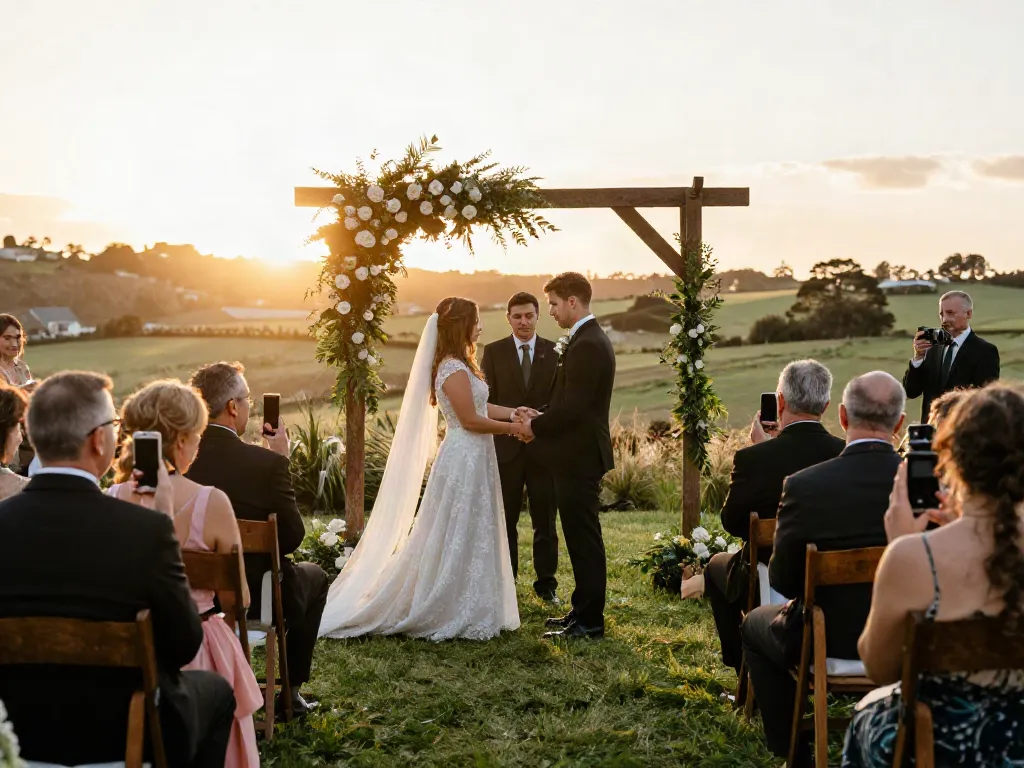 Documentary wedding photographer in Dunedin capturing a couple's heartfelt vows outdoors.
