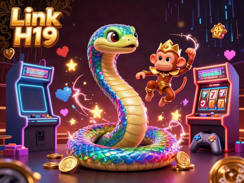 Experience adventure with Link H19 in this colorful 3D casino scene filled with vibrant characters and gaming elements.