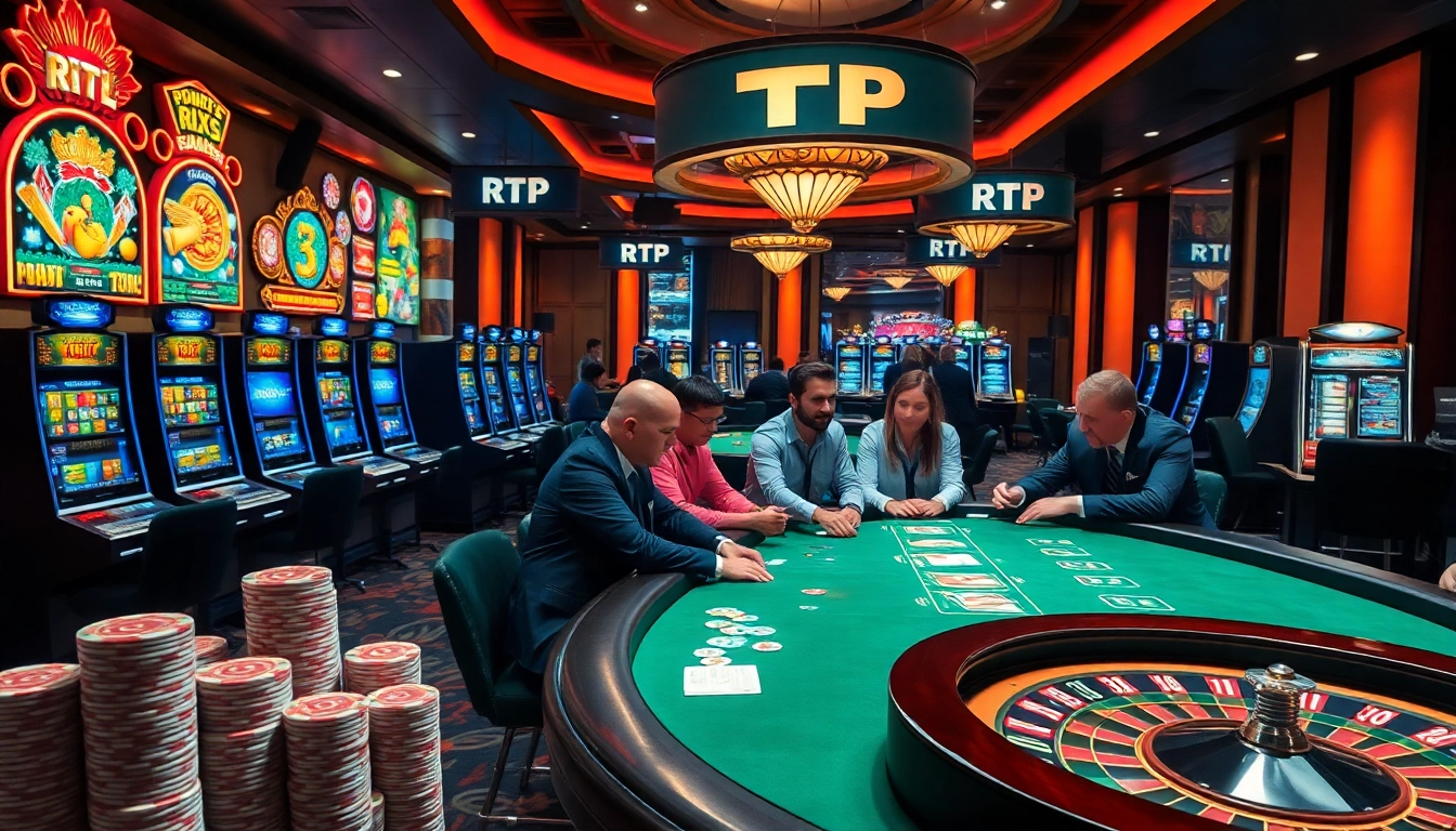 Experience exciting gameplay with rtp pragmatic play in a vibrant casino setting filled with slot machines and poker tables.