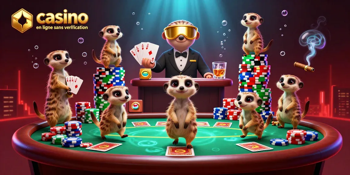 Les meerkats gèrent un casino, illustrant le thème du casino en ligne sans vérification.