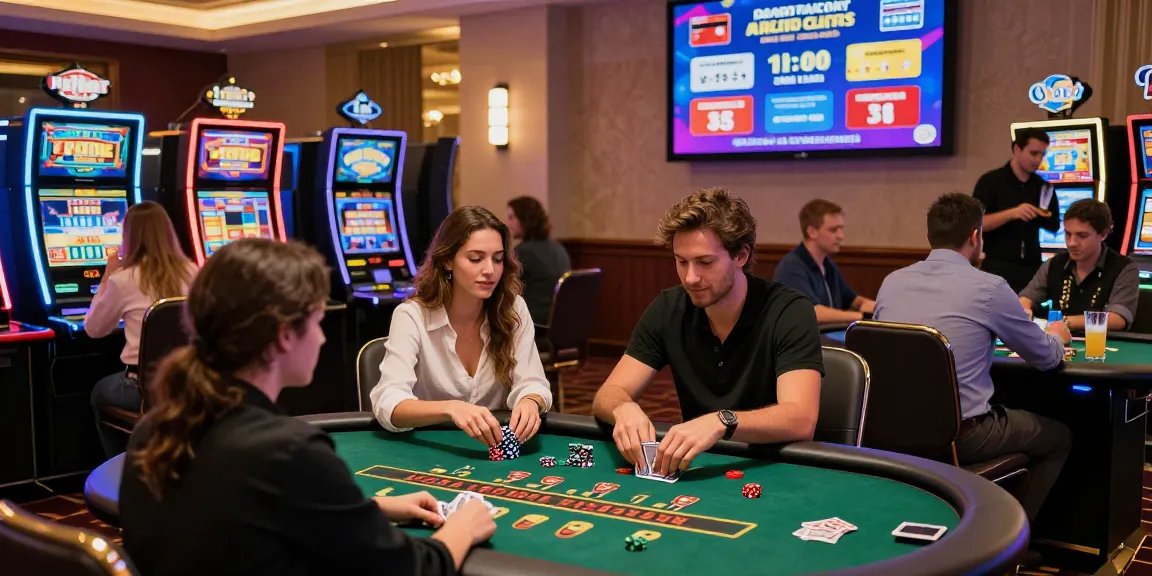Experience the excitement of credit card casinos at ieee.org.uk with players immersed in blackjack and colorful gaming machines