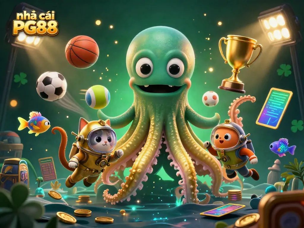 Engage with the vibrant world of nhà cái PG88, featuring a kraken and underwater casino elements.