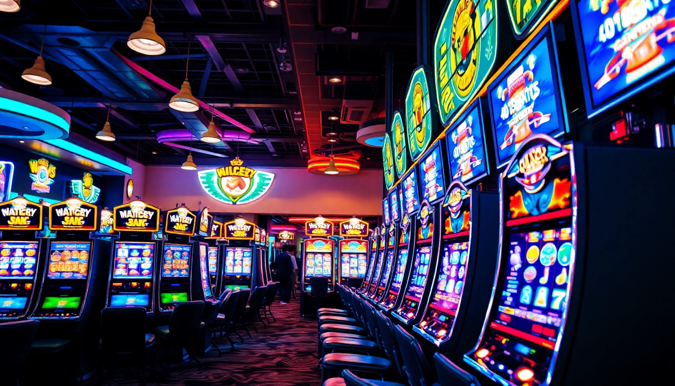 Permainan Slot77 yang mengasyikkan di kasino yang cerah dan penuh warna.