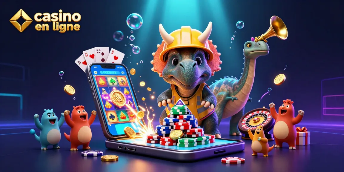 Célébrez le casino en ligne avec un triceratops et des jeux en 3D colorés, palpitant d'énergie.