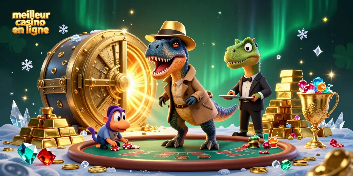 Jouez au meilleur casino en ligne avec un velociraptor au blackjack entouré de richesses et de lumière scintillante.
